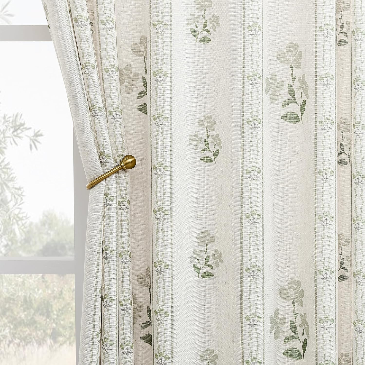 Light Green Pinch Pleat Floral Curtains 90″ for Boho Farmhouse Decor