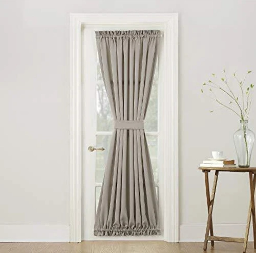 Lichtenberg Beige Door Curtain Panel 40x72in Solid Rod Pocket Tieback-1 Panel