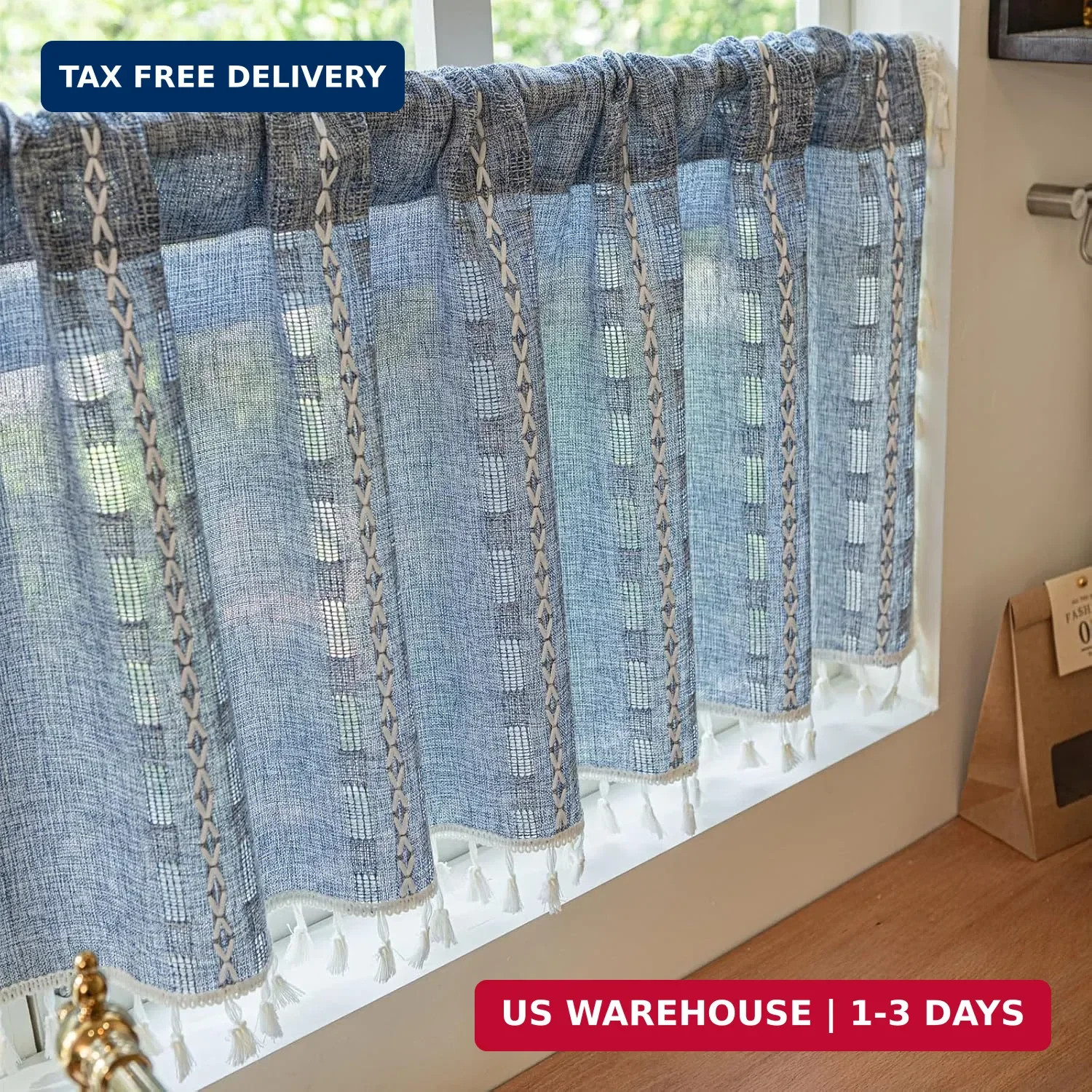 Deeprove Boho Valance Window Kitchen Curtain Over Sink, Textured Striped Drape S