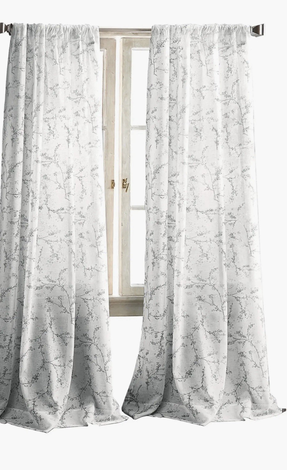 DKNY Curtain Panels Semi Sheer 50×84 Promenade Off White Gray Pewter Rod Pockets