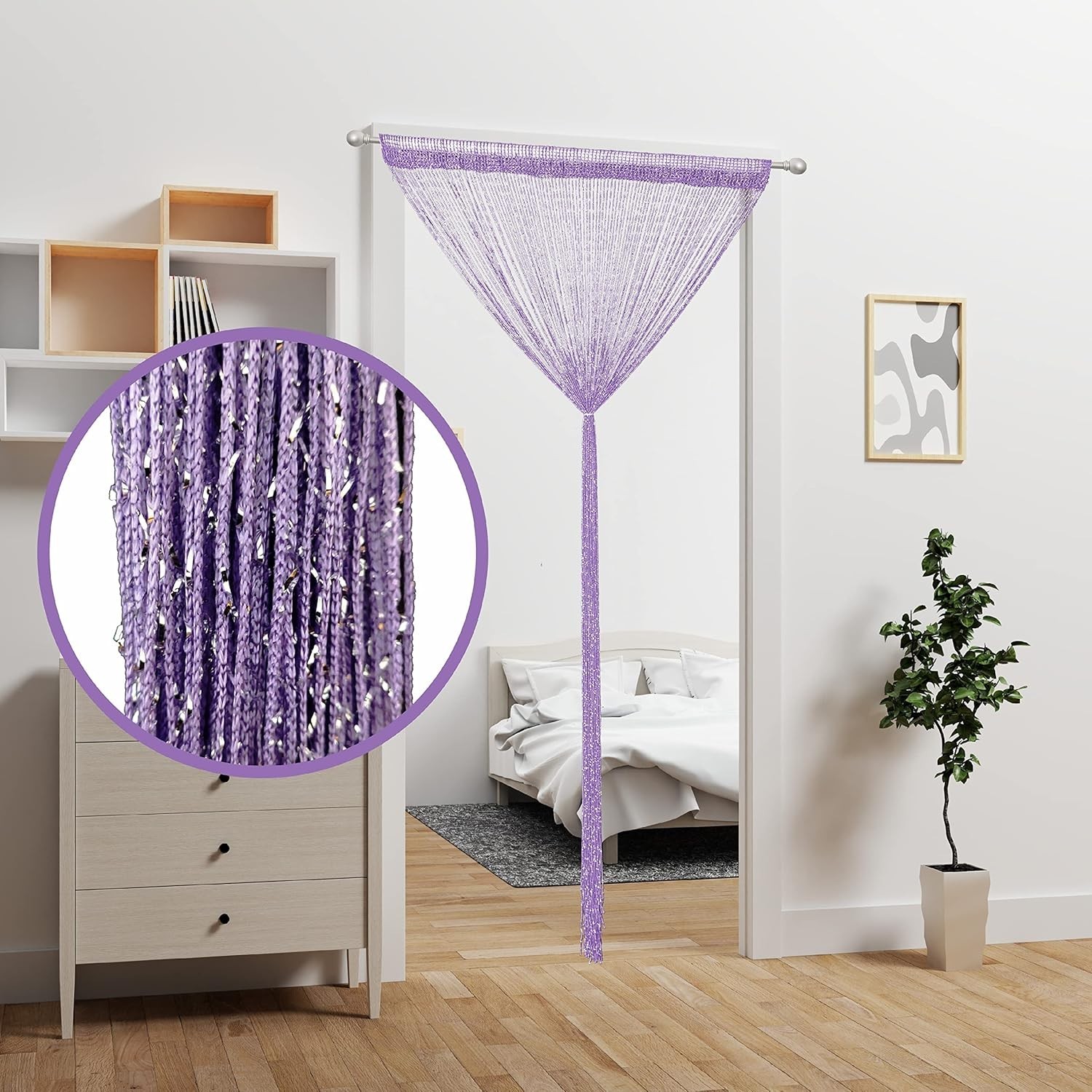 String Door Curtain Beads Room Divider Doors Tassel Purple 79″L x 39″W