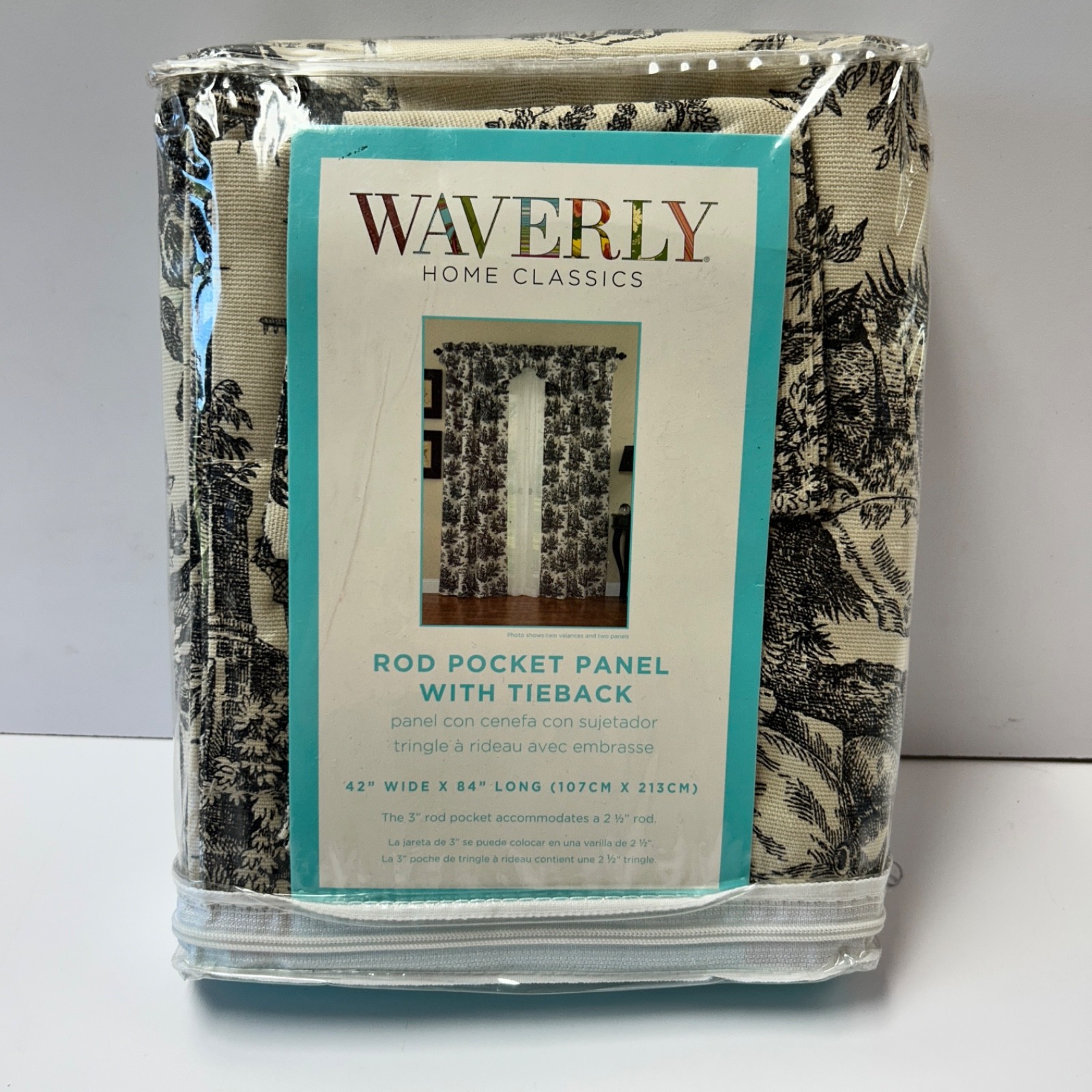 Waverly Country Life Black Toile w/Tie Back Single Curtain Panel 42″ x 84″ New