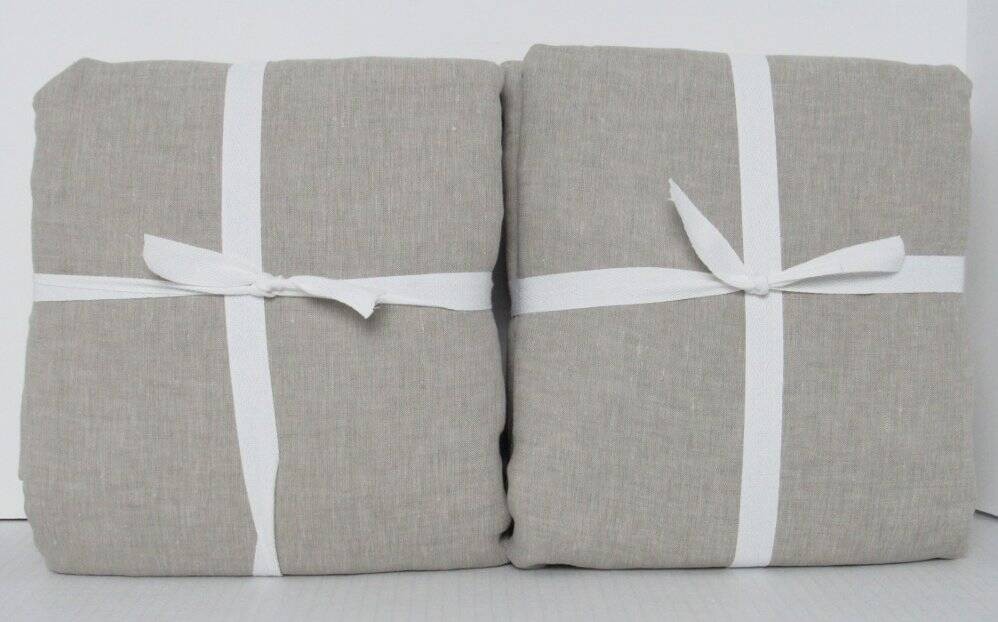 Pottery Barn Belgian Flax Linen Curtains Set of 2, 100″ X 84″ Bamboo NWT