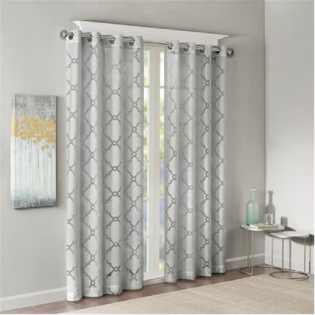 4 Madison Park Eden Fretwork Burnout Sheer Curtain Panel 50″x95 » color Gray