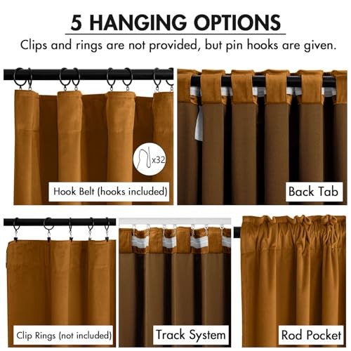 Velvet Curtains 96 Inches Long 2 Panels 50″W x 96″L (Pack of 2) Golden Brown