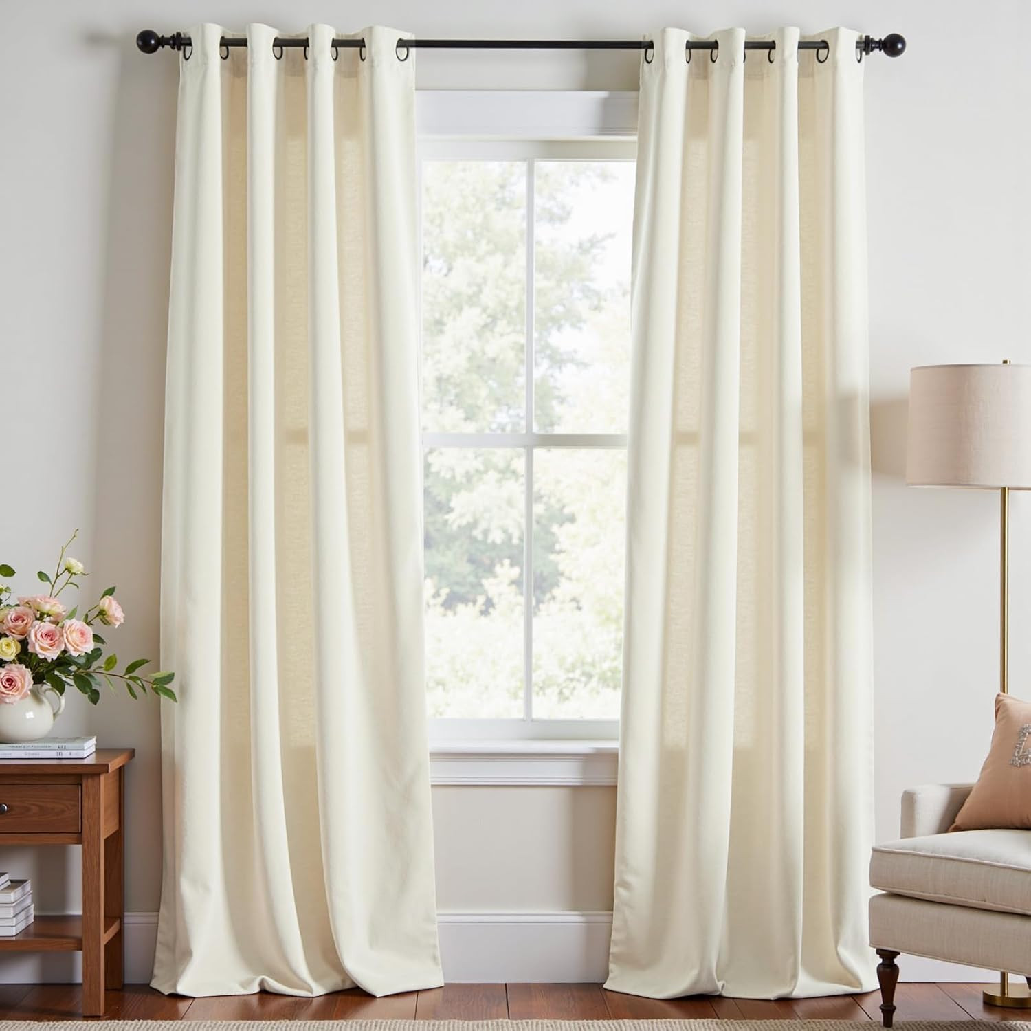 Ivory Velvet Curtains 96 Inches Long Light Filtering Thermal Insulated Grommet T