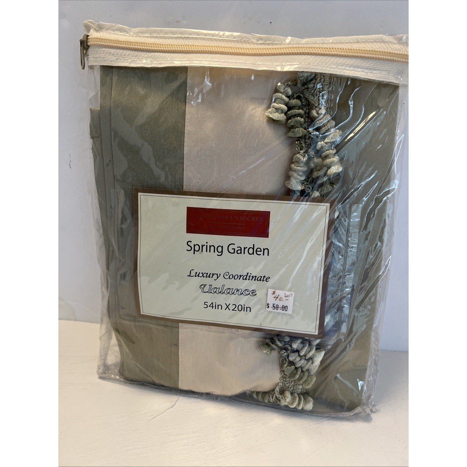 Vtg Sage Green Waterfall Valance with Tassels Silky/satin Lined 54”x20” New