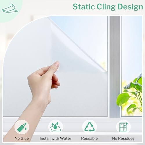 Window Privacy Film, Frosted Glass Window Film, Static Cling 35.4″x78.5″ Pure