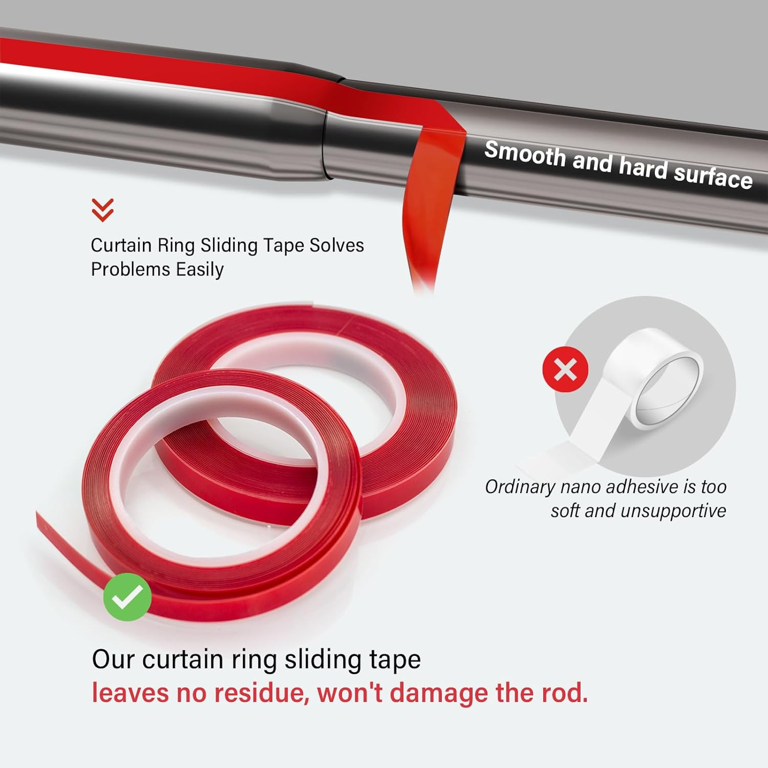 29Ft Curtain Ring Glide Tape, Clear Curtain Rod Smooth Curtain Tape Curtain Spac