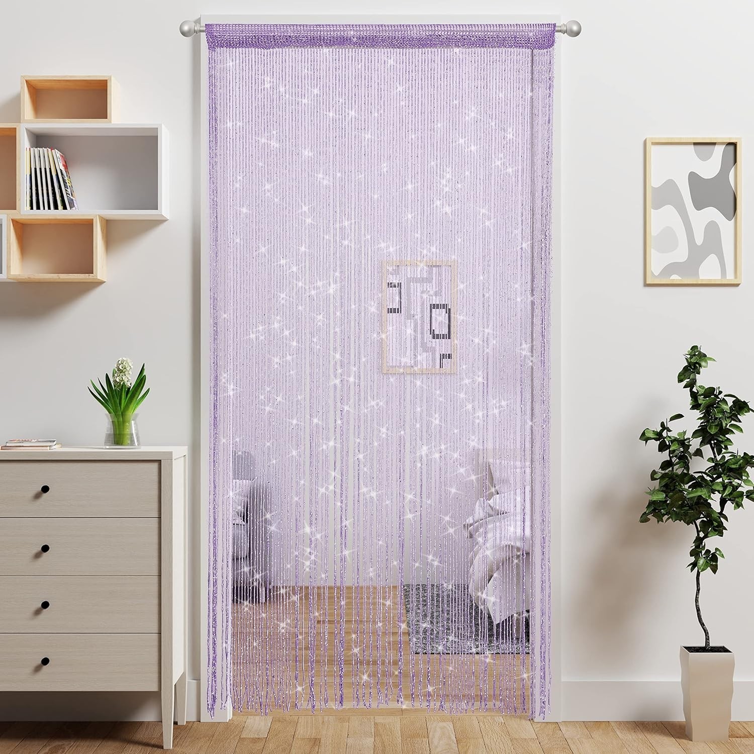 String Door Curtain Beads Room Divider Doors Tassel Purple 79″L x 39″W