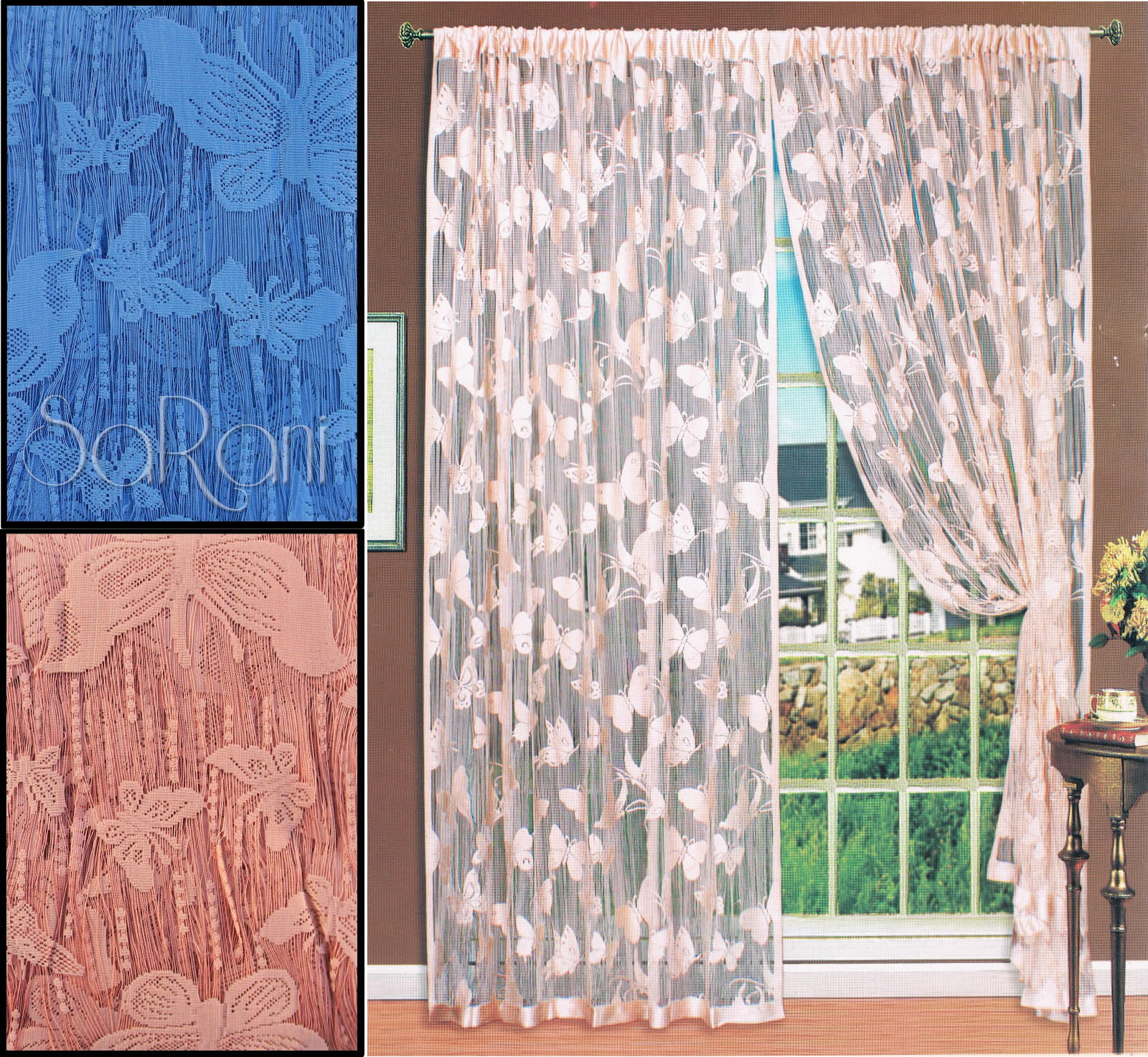Curtain On Wire Embroidery Butterflies For Furniture Home 2 Panels 150x280CM