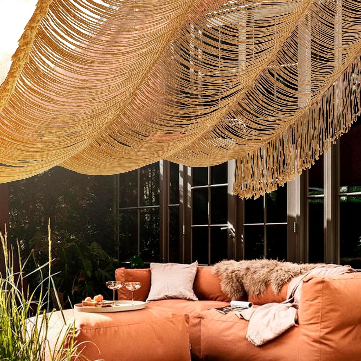 Macrame Curtain Boho Curtain Doorway Window Wall Decor Fiber Yarn Art Handwoven
