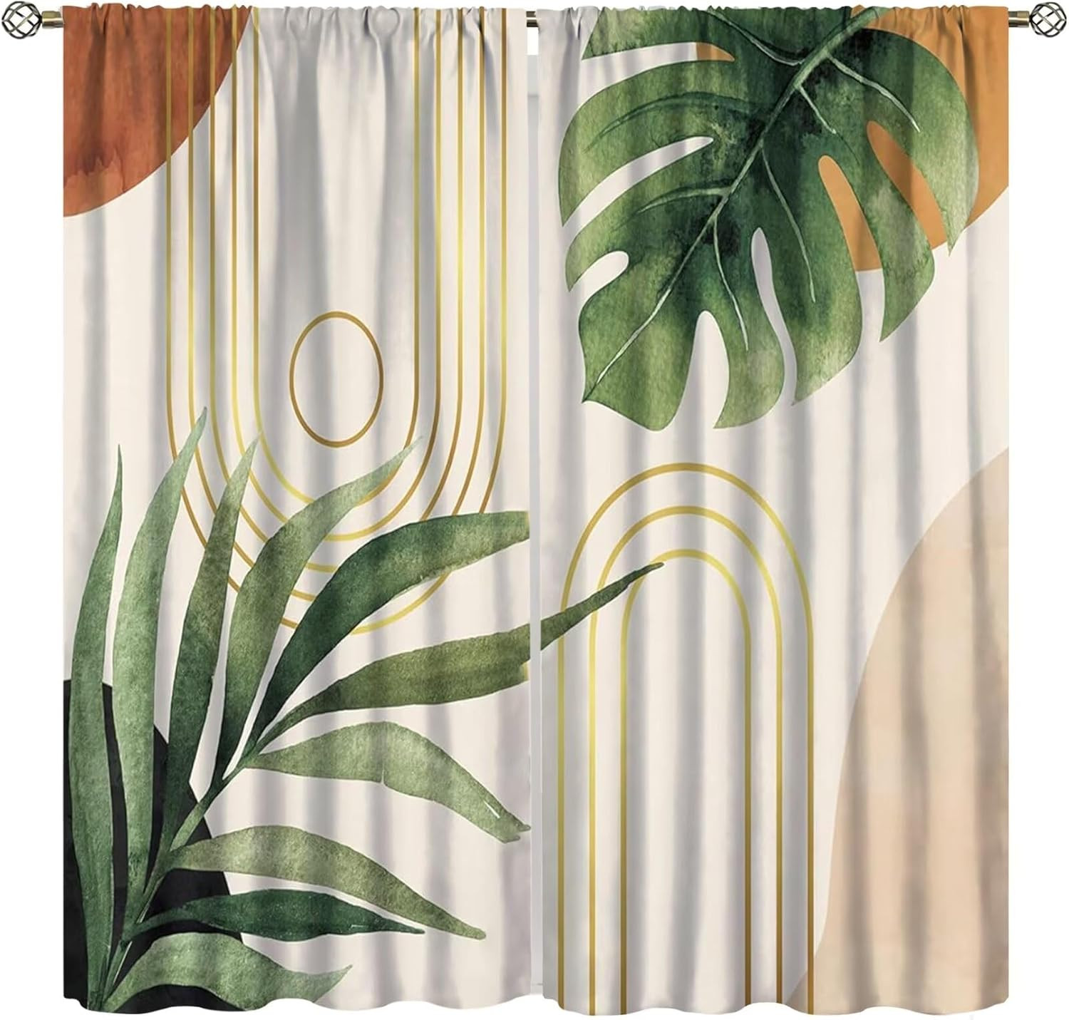 Boho Floral Curtains Abstract Leaves Tropical Plants Palm Leaf Print Living Room