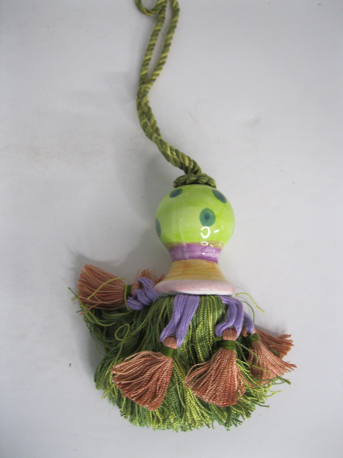 Faux MacKenzie-Childs Curtain Tieback Tassel Painted Glass Bead Drapery Dots