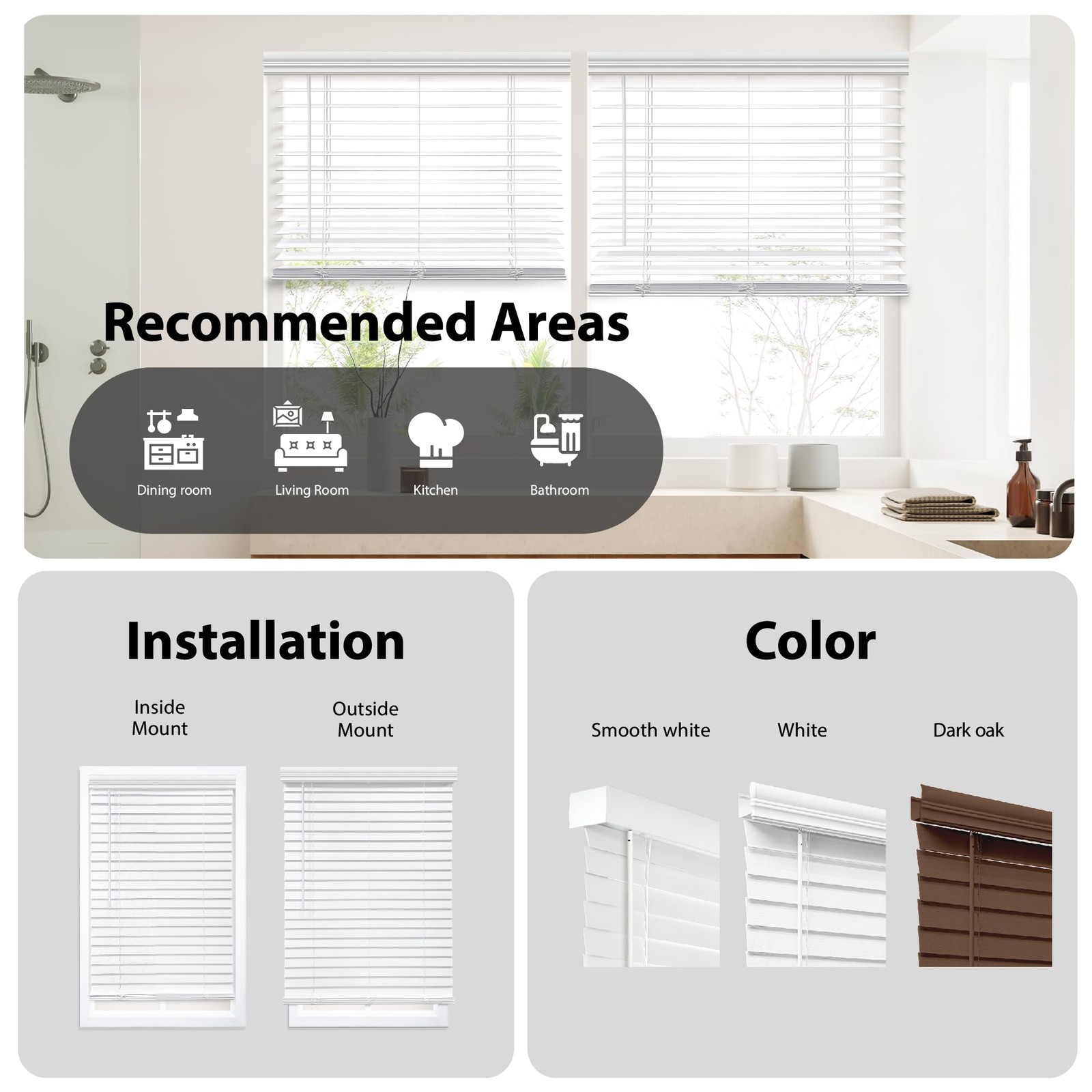2″ Faux Wood Blind, 48″ W x 72″ H, White