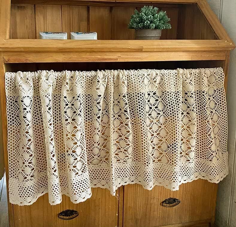 Vintage Hand Lace Crochet Short Curtain Valance Panels Cafe Tiers Kitchen Decor