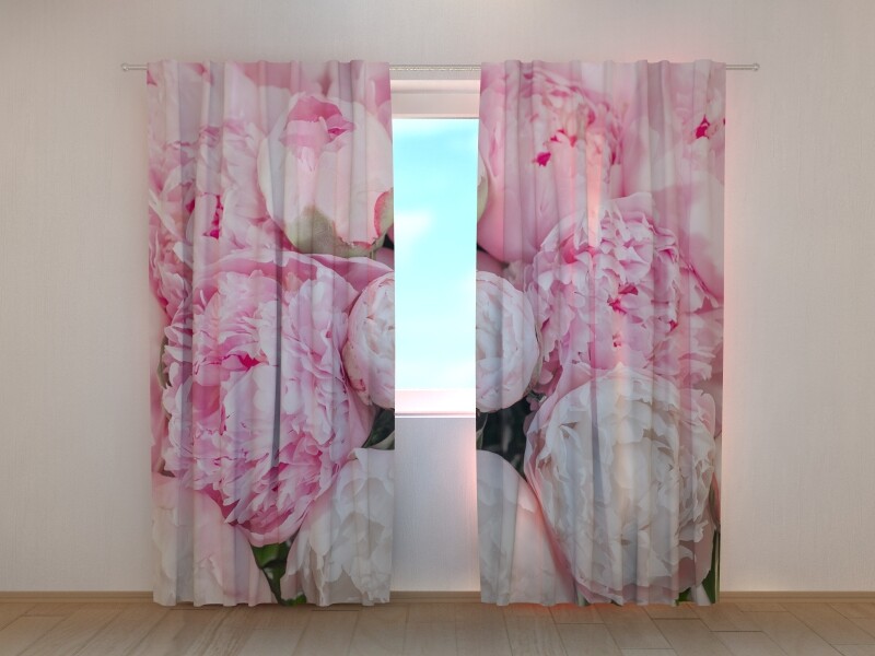 3D Photo Curtain Printed Elegant Pink Peonies By Wellmira Made to Measure