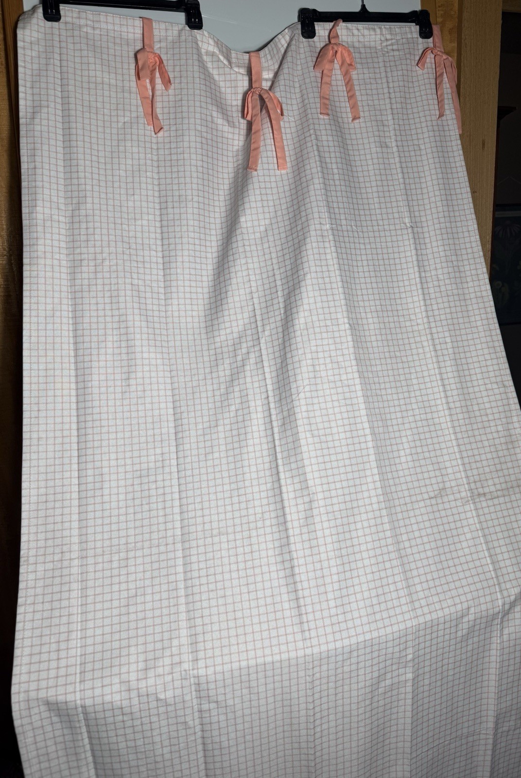 Ecologee Pink/Coral Grid Blackout Curtain Panel 38×84 White Window Drape Tie Top