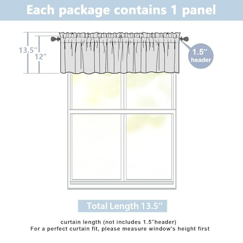 Valances for Windows 12 Inch Length, Light 52″W x 12″L (Pack of 1) Grey