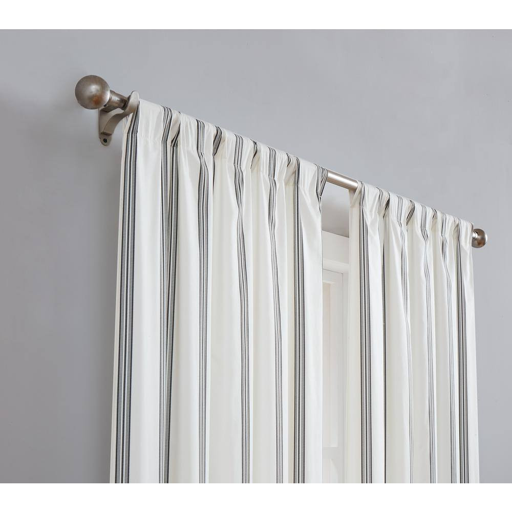 Ivory and Black Striped Rod Pocket Room Darkening Curtain – 50 In. W X 84 In. L
