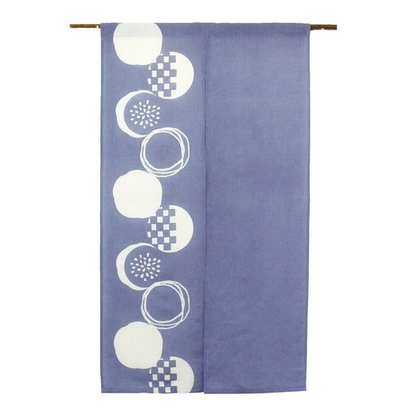 Japanese Linen Long Noren -Traditional Door Shop Curtain Summer Firework Blue