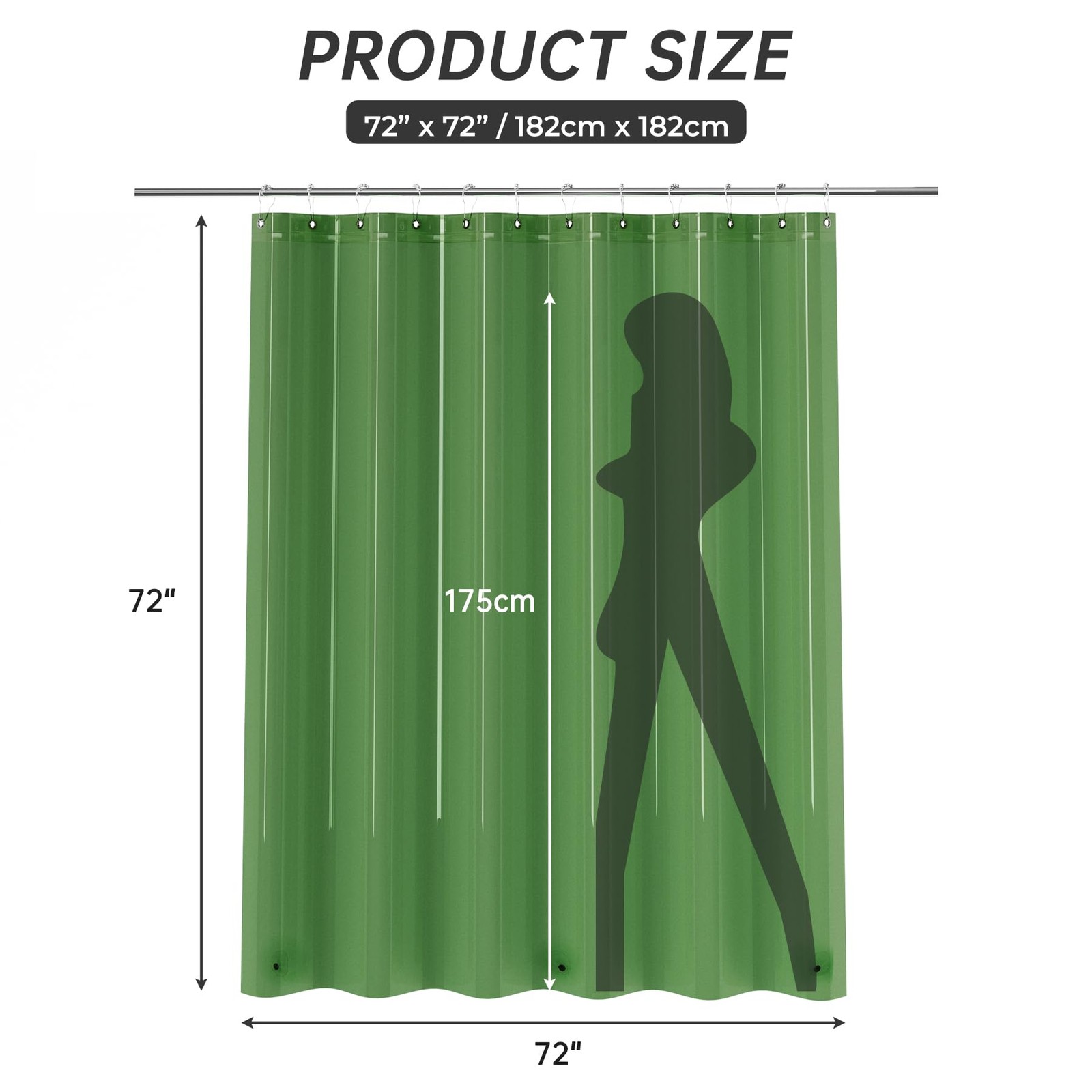 AmazerBath Shower Curtain Liner, 72″W x 72″L (Pack of 1), Clear Pine Green