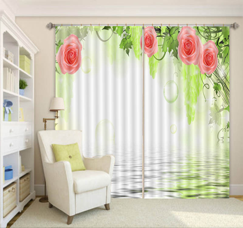 Fresh Flower Water 3D Curtain Blockout Photo Printing Curtains Drape Fabric