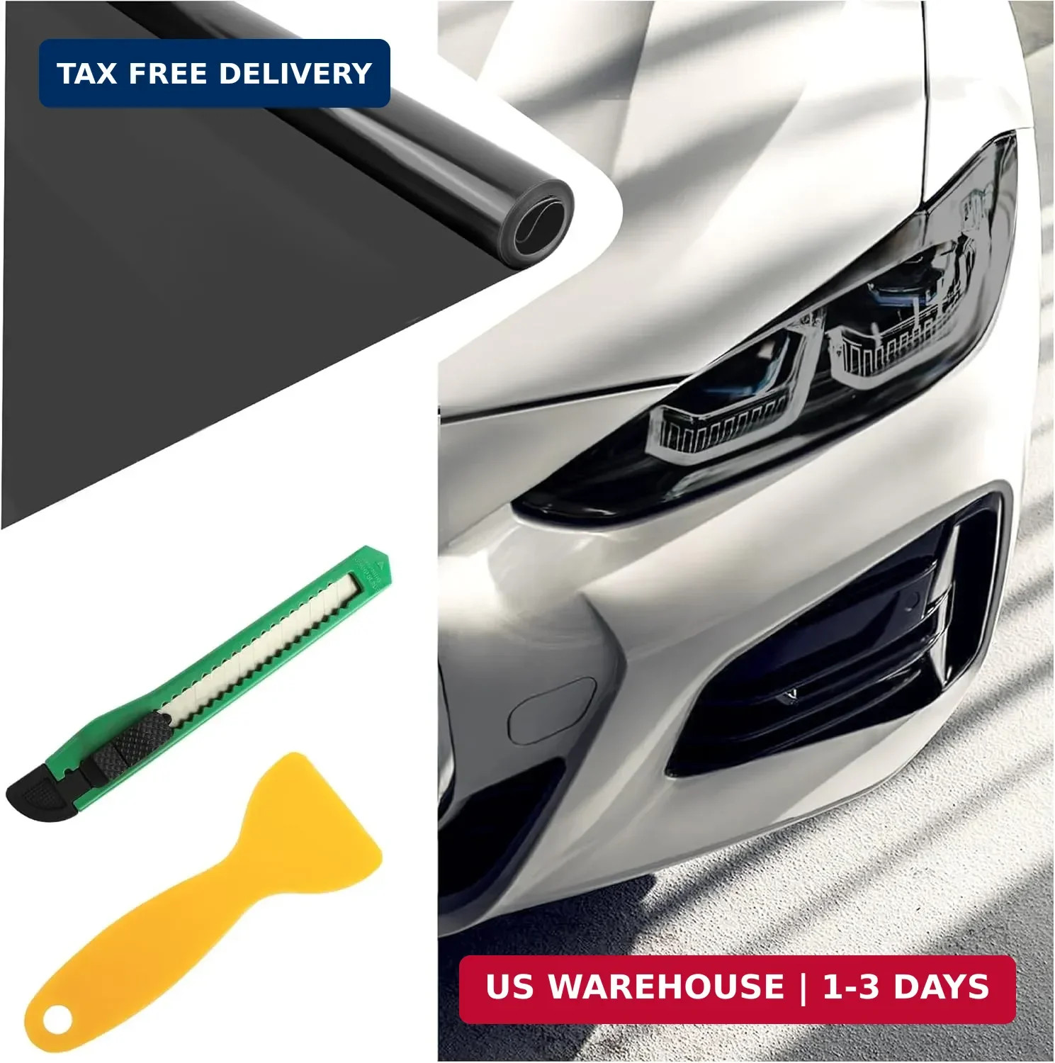 12×47 Inch Car Headlight Tint Film,Self-Adhesive Tail Light Tint Film Kit with S