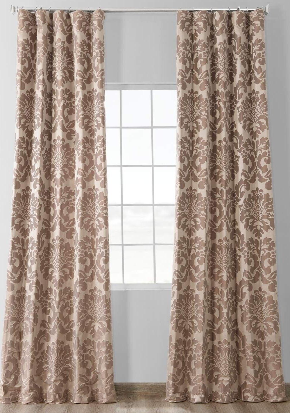 Astoria Taupe Mushroom Faux Silk Jacquard Lined Curtain 50″ x 120″- 4 available