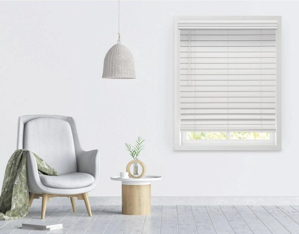 2.5 Inch Cordless Faux Wood Blinds 39.5″ X 64″ Window Light Filtering White