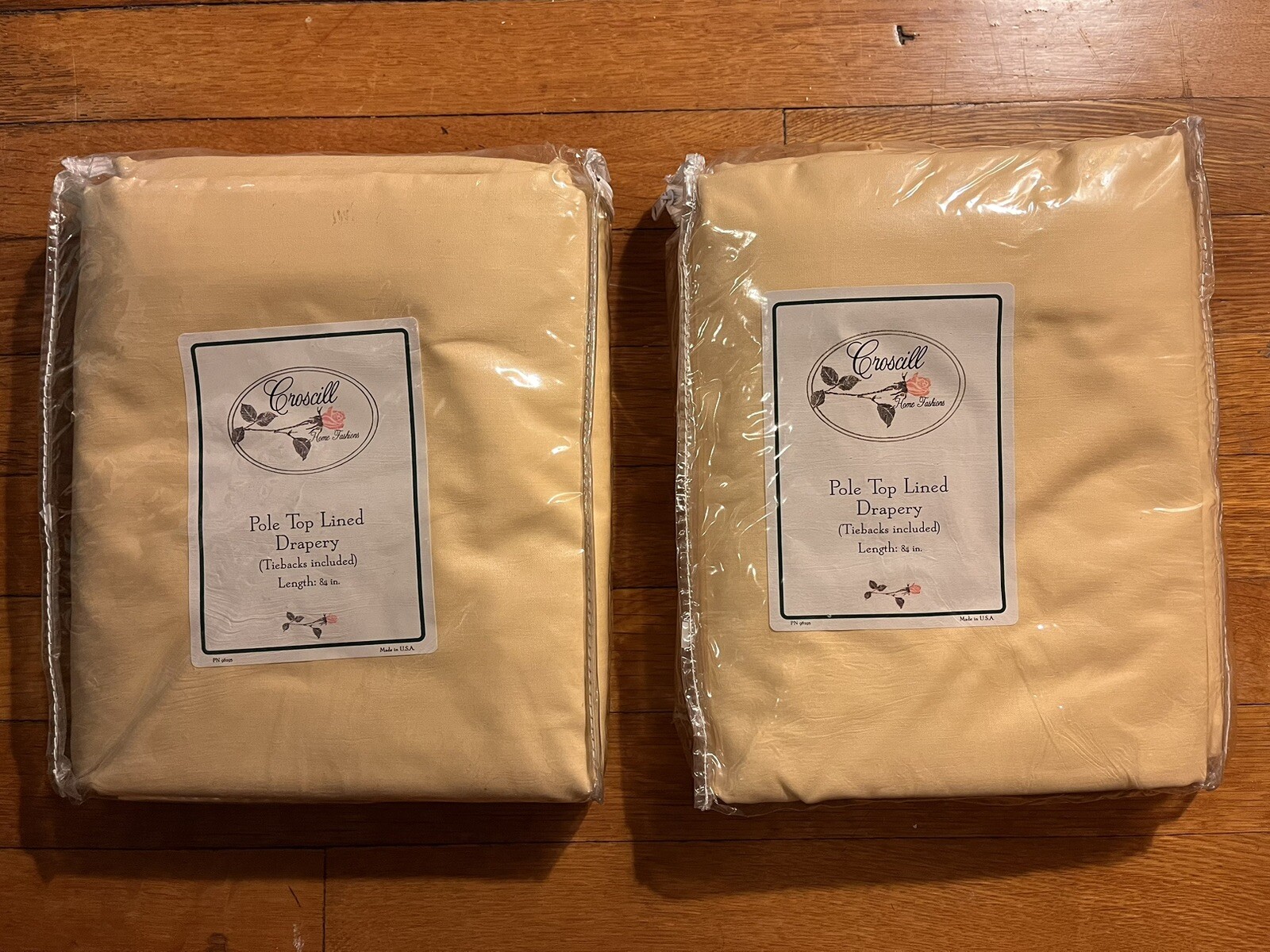 VINTAGE Croscill Pole Top Lined Drapery Butter Yellow Tiebacks Lot Of 2