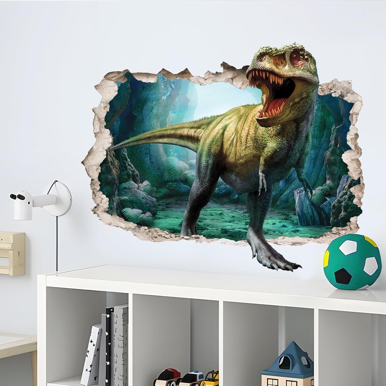 Supzone Large 3D Broken Dinosaur Wall Decals for Boys Room, Multi-colored