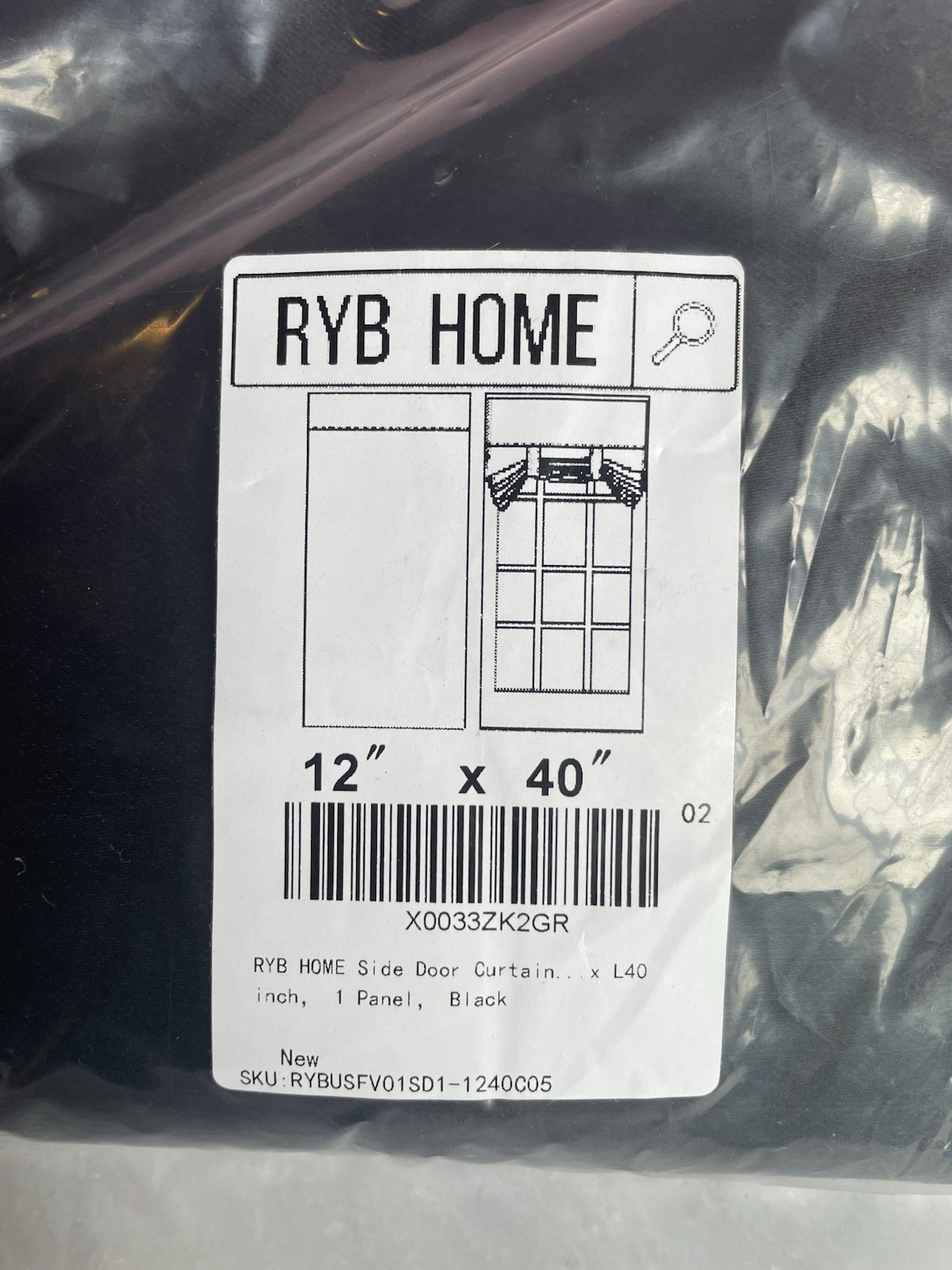 Blackout Self-Adhesive Door Curtain Panel Black 12×40 Polyester
