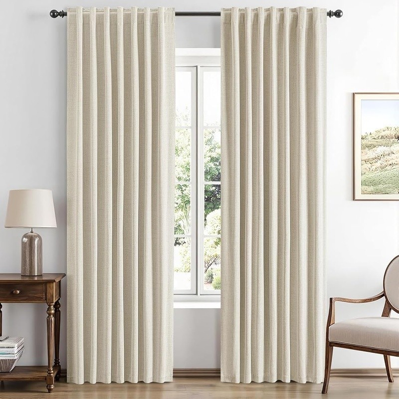Blackout Curtains Light Blocking Faux Linen Insulated Noise Reducing 2 Panels US