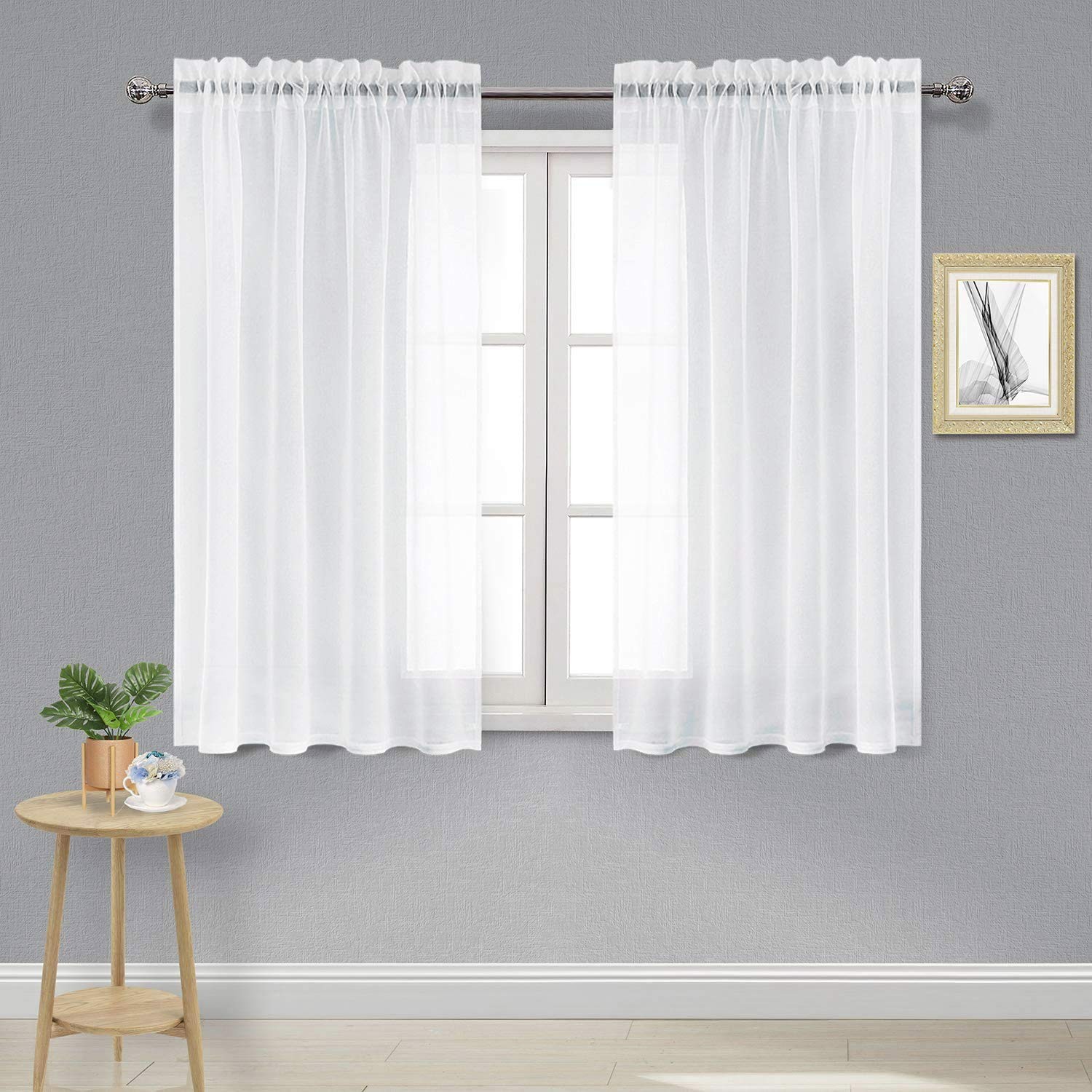 DWCN White Sheer Curtains Semi Transparent 52″W x 54″L (Pack of 2),