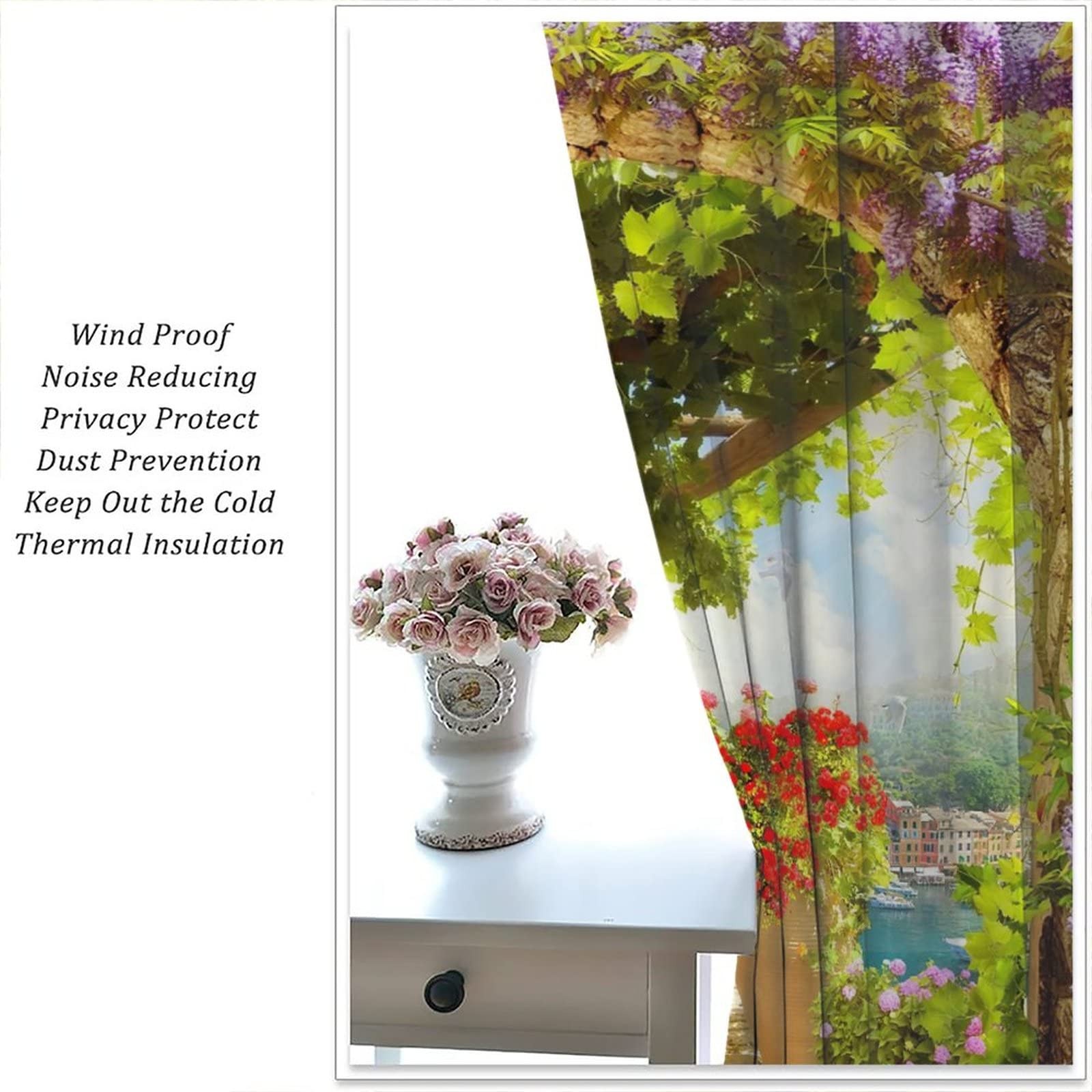Italian Natural Scenery Style Window Curtains,Wisteria Flower Plants Arch Med…