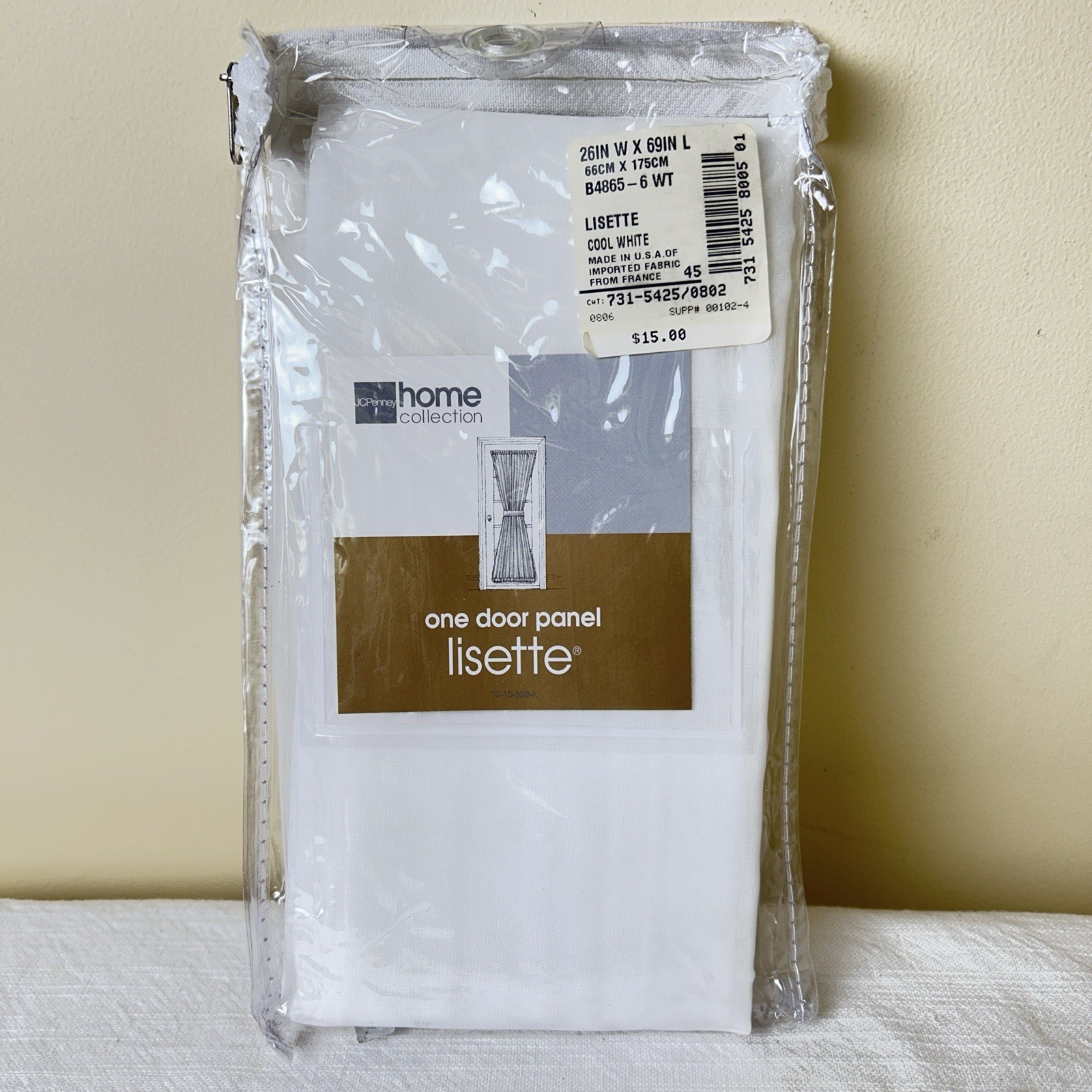 JCPenney Home Collection Lisette Door Panel 26×69 Cool White Sheer B4865-6 WT