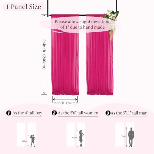 Hot Pink Chiffon Backdrop Curtain-2 Panels 29″x96″ Wedding Sheer Backdrop