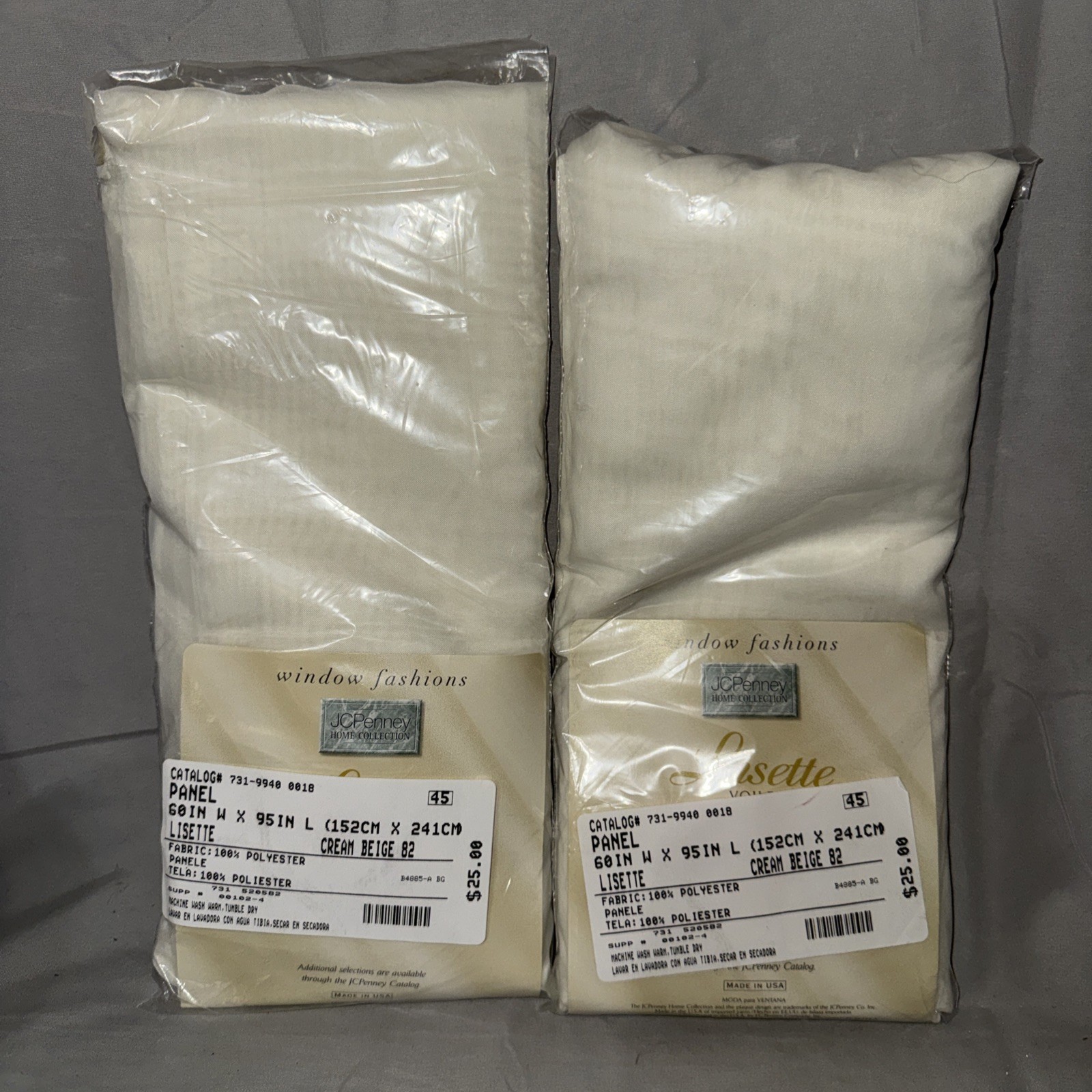 LOT of 2 JC PENNEY Window Panel Sheers Lisette Voile 60×95 Cream Polyester NEW