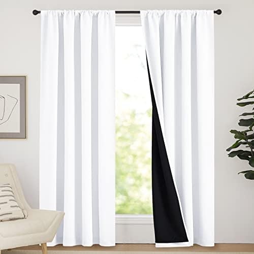 100% Blackout Curtain Panels, Rod Pocket Window Curtains with Black Liner for Nu