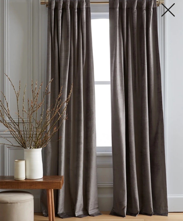 Quince Luster Velvet Cotton Light Filtering Curtains Set 2 Slate 48” X 108” Open