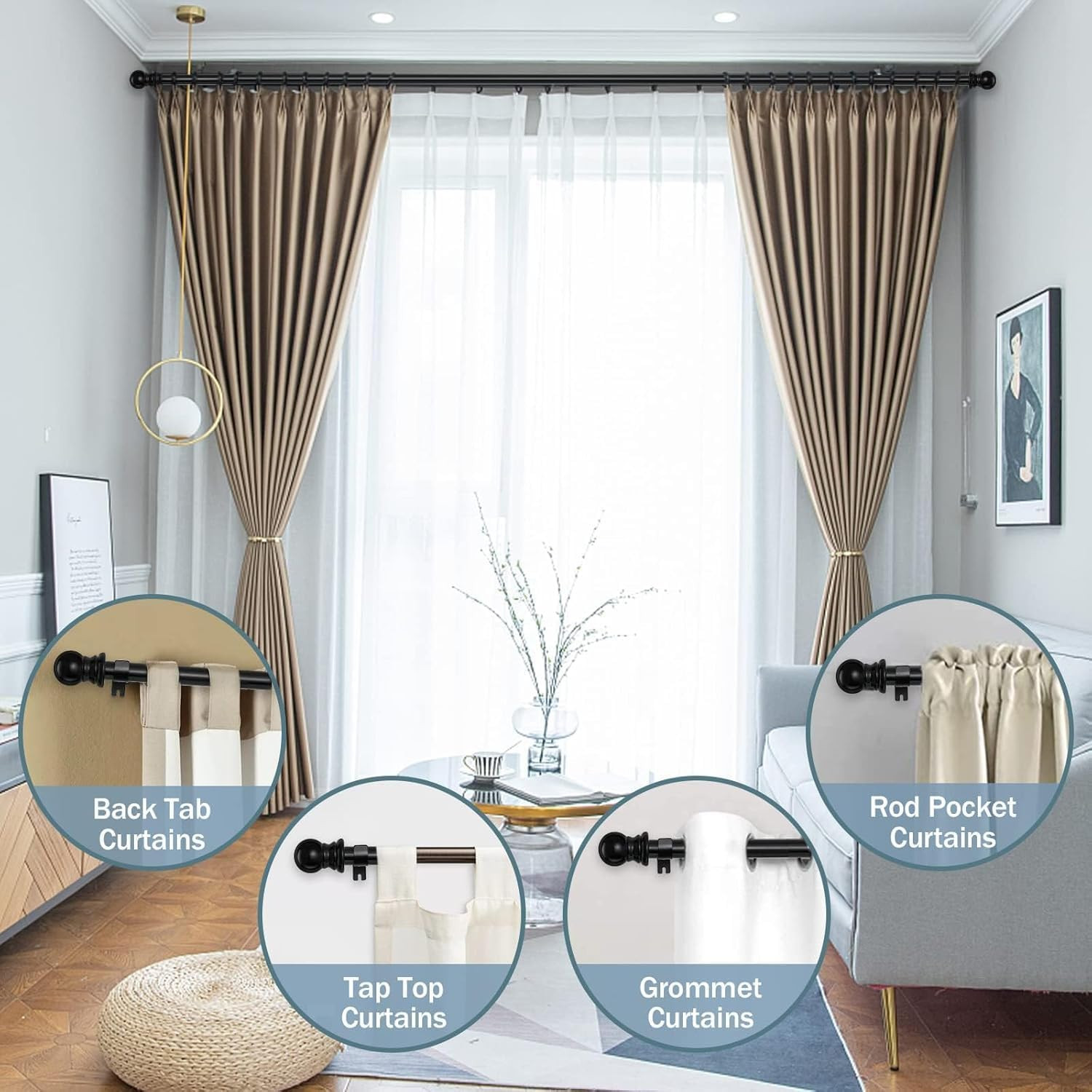 Extra Long Curtain Rods 120-Inch to 170-Inch,1”Heavy Duty for Living Room,Bedroo