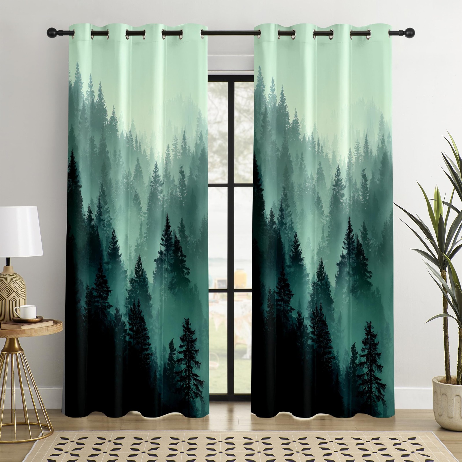 Mist Pines Blackout Curtains for Bedroom, Forest Landscape Window Drapes, 100…