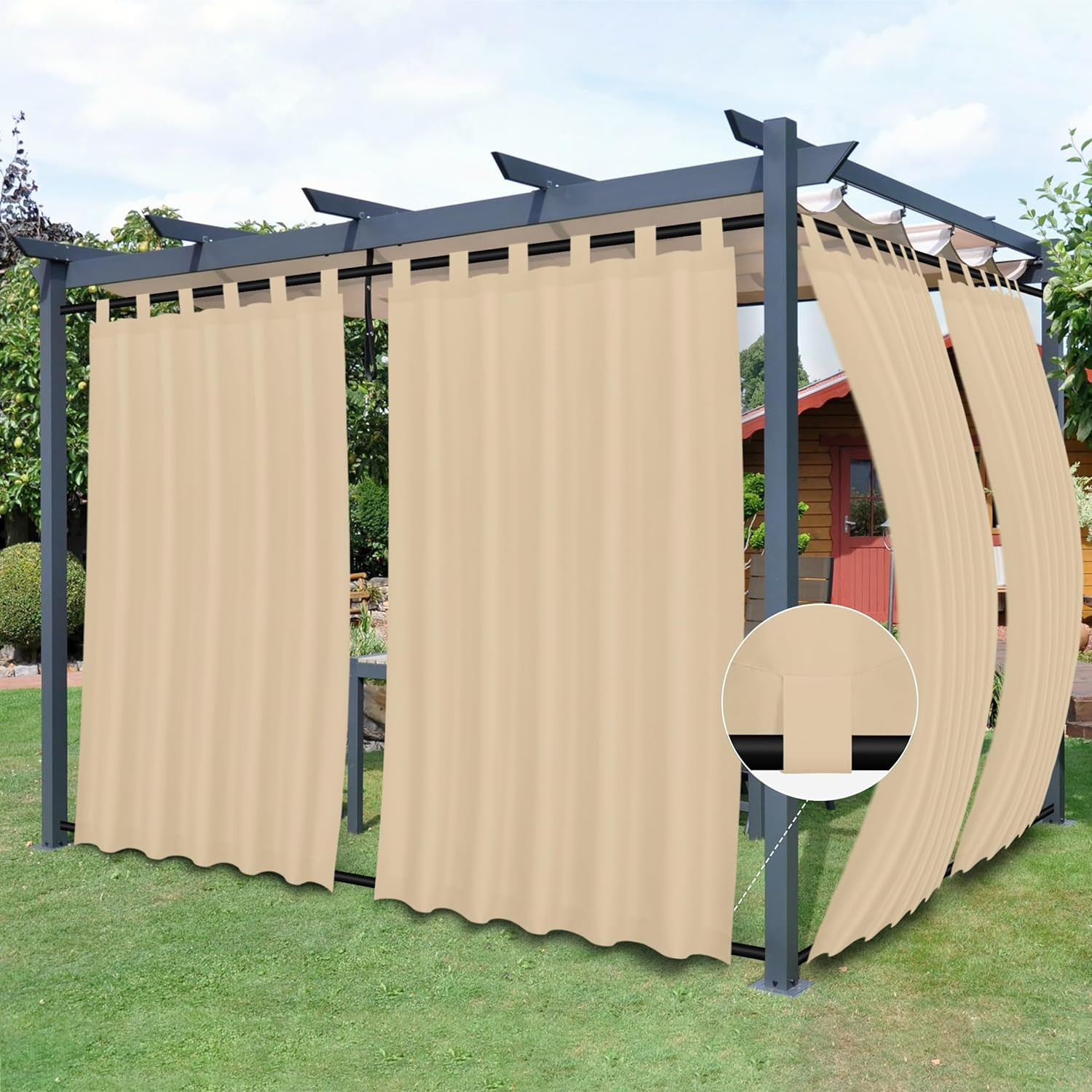 Outdoor Patio Curtains – Detachable Tab Top & Bottom, Weatherproof, 2 Panels