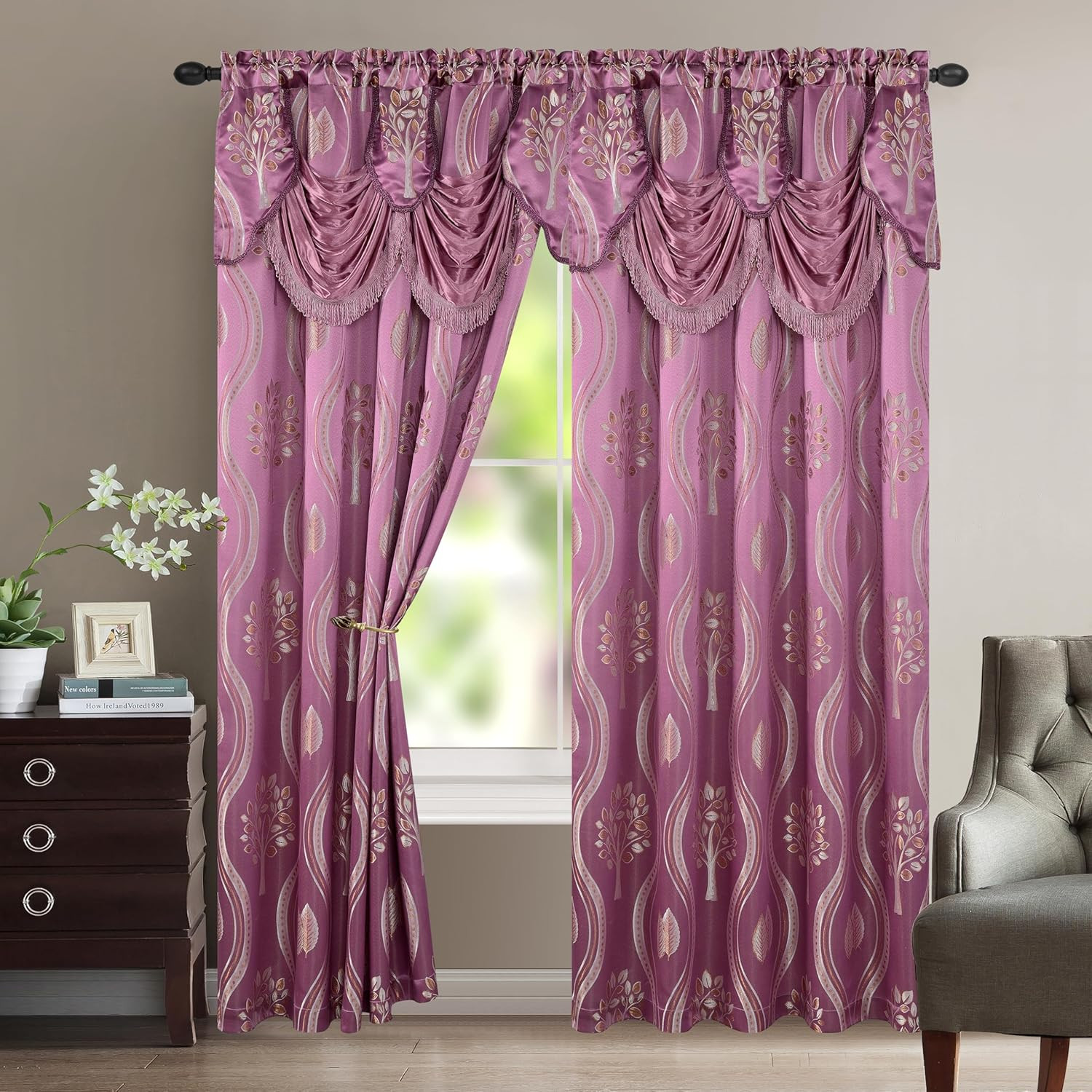 Juego de panel para cortina Aurora jacquard cenefa 54×84 pulg (set 2) lila