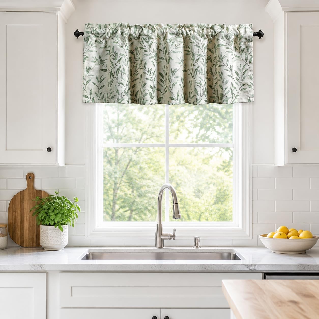 Curtain Valances Leaves Meticulous Printed Window Curtains for Kitchen, Top R…