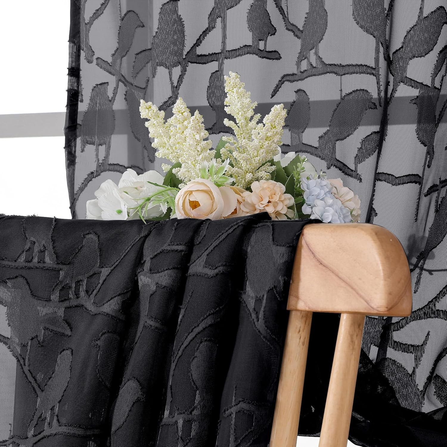 Sheer Black Curtains 63 Inches Long, Light & Airy Privacy Textured Sheer