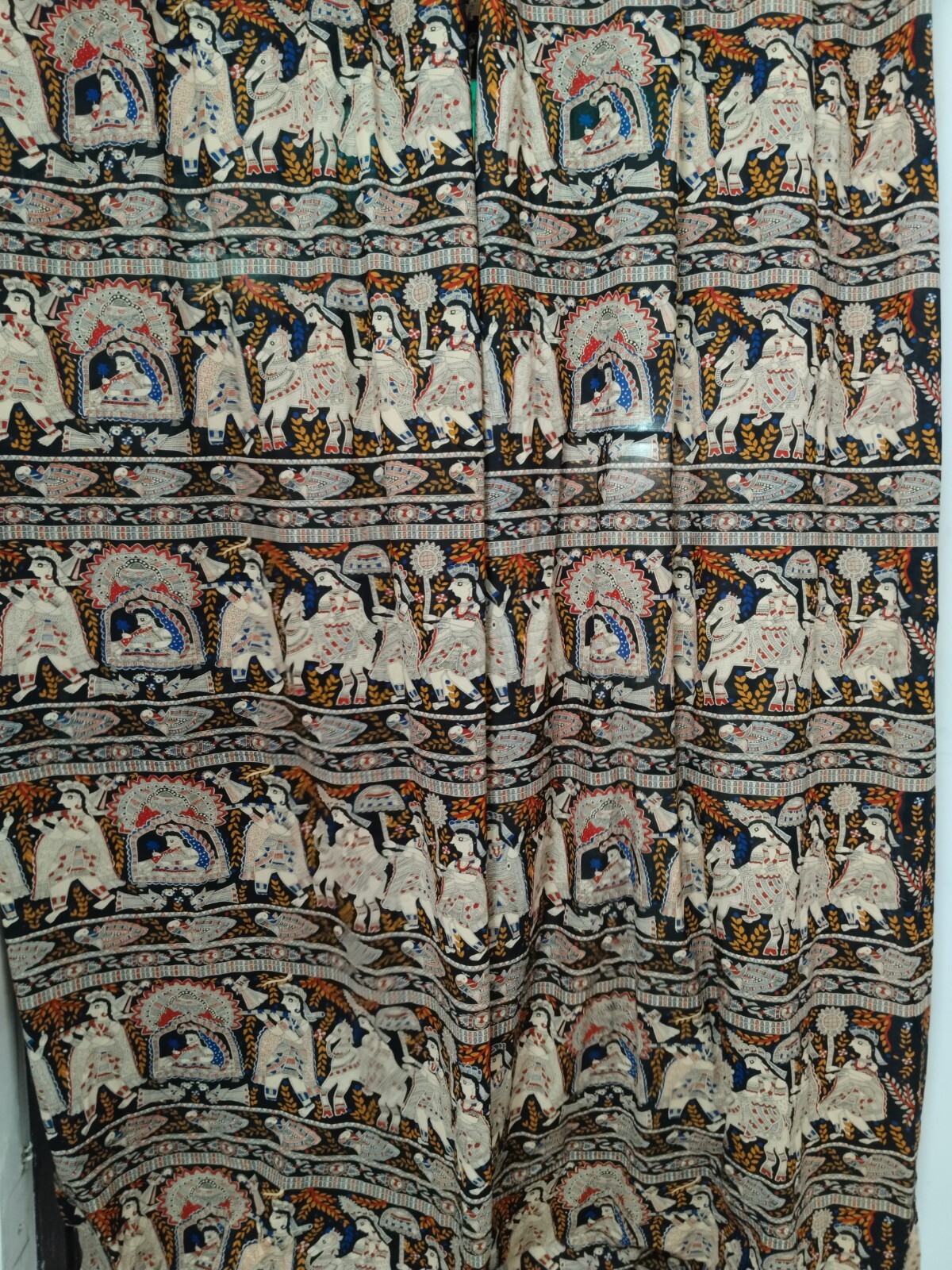 black, madhubani block print luxury cutains, boho curtains bagru print