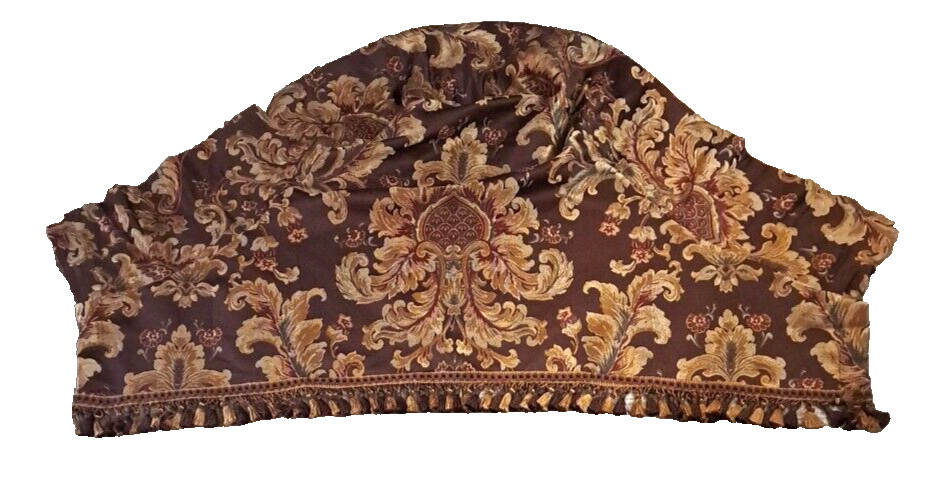 Croscill Curtain Valance Brown Gold Jacobean Tassels Curved Corner Elegant 50×23