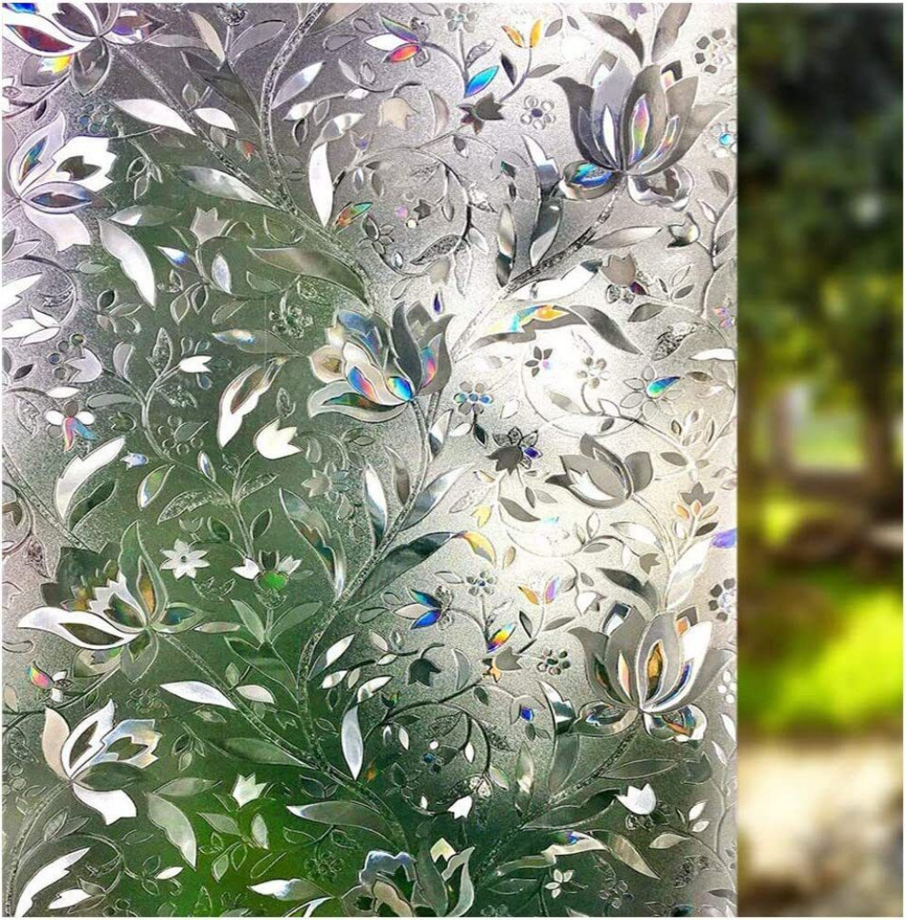 rabbitgoo Window Film Privacy Stained Glass 3D Frosted Decoration Floral Film